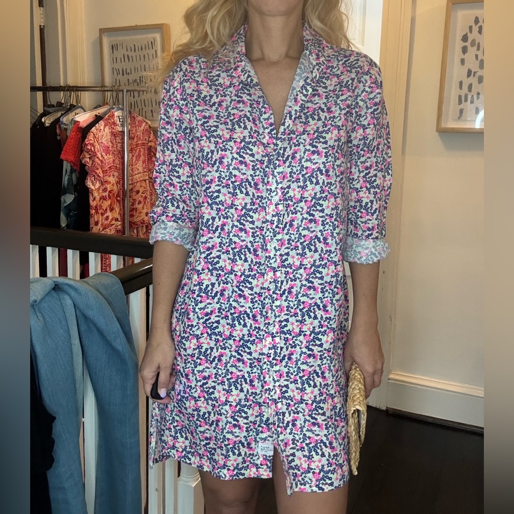 Frank & Eileen Hunter Floral Button Down Shirt Dress Small